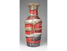 Mid-century csorgatott mázas német iparművészeti rerto kerámia váza 25 cm