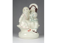 Régi kézzel festett porcelán gyermek pár szobor 14.5 cm 