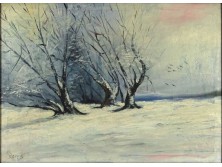 XX. századi festő Seres jelzéssel : Téli táj madarakkal 
