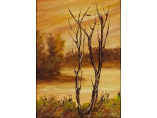 XX. századi festő MB jelzéssel : Kiszáradt fa őszi tájban