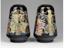 Aranyozott görög porcelán sószóró pár női aktokkal