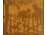 Régi fiúkat kerítésre kergető kutya intarziakép régi keretben 23.5 x 27 cm