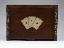 Régi kisméretű szegecses fadoboz kártyadoboz 5.5 x 17 x 12.5 cm
