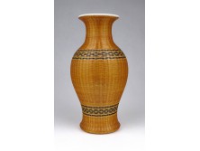 Régi bambuszos keleti porcelán váza 14 cm