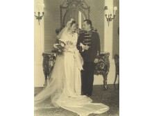 Régi keretezett katonatiszt esküvői fotográfia katonafotó 35 x 27.5 cm