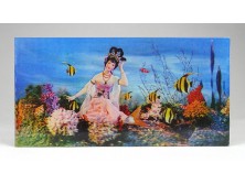3 dimenziós retro kínai sellő lány halakkal 3 D képeslap 9.5 x 18.5 cm