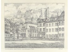 Heidelbergi tájkép régi jelzett számozott tér piac kastély