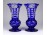 Régi kék csiszolt üveg talpas váza pár 13.5 cm