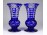 Régi kék csiszolt üveg talpas váza pár 13.5 cm