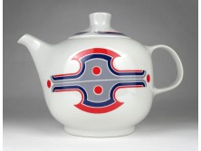 Retro Alföldi porcelán kék piros díszes teáskanna