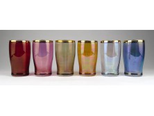 Régi art deco aranyozott szegélyes színes irizáló pohár készlet 6 darab
