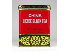 Régi kínai piros teás fémdoboz pléh doboz China Lichee Black Tea
