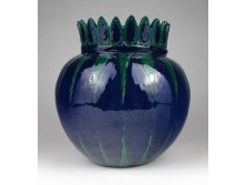 Jelzett Takács kék mázas kerámia váza 17 cm