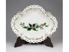 Régi aquincumi karácsonyi magyal díszes porcelán tál tálka dísztál 14 cm