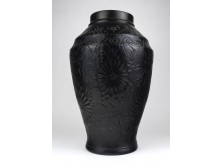 Jelzett korondi fekete cserép váza Balázs Lajos 1990 30.5 cm