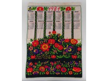 Régi színes virágos vászon fali naptár 1981