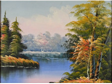 XX. századi festő : Őszi vízparti táj