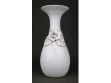Retro rózsadíszes fehér kerámia váza 25 cm