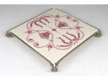 Antik szecessziós díszes edény alátét csempe fém keretben 17 x 17 cm