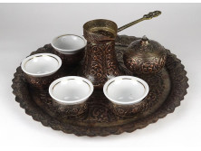 Régi porcelánbetétes réz teáskészlet