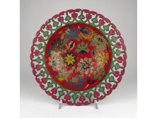 Nagyméretű festett színes indiai réz asztalközép kínáló tál 24.5 cm