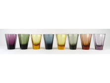 Régi art deco színes szögletes üveg pohár készlet 8 darab