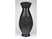 Régi nagyméretű nádudvari feketecserép váza 28 cm