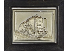Régi keretezett gipsz lokomotív vasút plakett 20.5 x 24.5 cm
