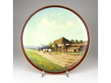 Tájképes festett fa tányér 26.5 cm