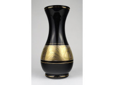 Mid century aranyozott fekete üveg váza 20 cm