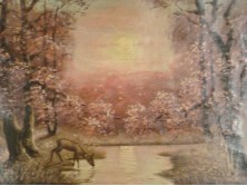 Hatalmas antik festmény erdőbelső alkony