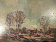 Gábri Albert : Pusztai tanyák olaj festmény