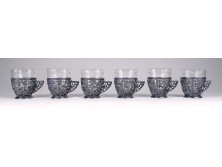 Régi iparművészeti üvegbetétes ezüstözött fém pohár készlet 6 darab