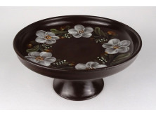 Régi virágdíszes barna mázas Városlődi kerámia asztalközép kínáló tál