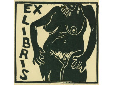 XX. századi művész : Erotikus jelzett fametszet Ex libris