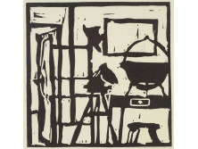 XX. századi művész : Műterem jelzett keretezett linoleum metszet