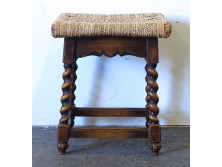 Antik gyékényülőkés kézi esztergált csavart díszes szék ülőke sámli