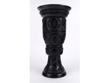 Régi fekete faragott fa váza 28 cm
