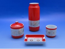 Retro piros Hollóházi porcelán készlet 4 db