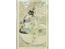 Antik akvarell japán gésa 1917