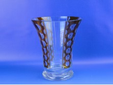 Régi borostyánsárga csiszoltüveg váza