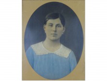 Antik színes olajnyomat női portré