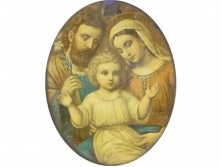 Régi szent család nyomat réz keretben