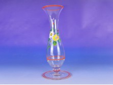 Régi festett virágos talpas üveg váza