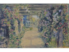 Régi akvarell lugas virágoskert