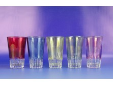 Régi színes üveg stampedlis pohárkészlet 5db