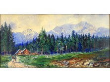 Scharl Artúr : Alpesi táj akvarell