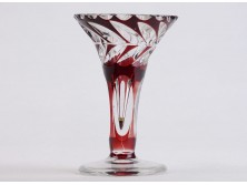 Bordóra színezett talpas üveg váza 9.5 cm