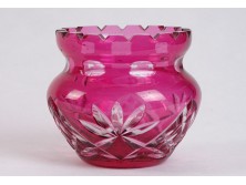 Régi rózsaszín csiszoltüveg váza