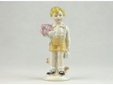 Jelzet régi GDR porcelán kisfiú figura 13 cm